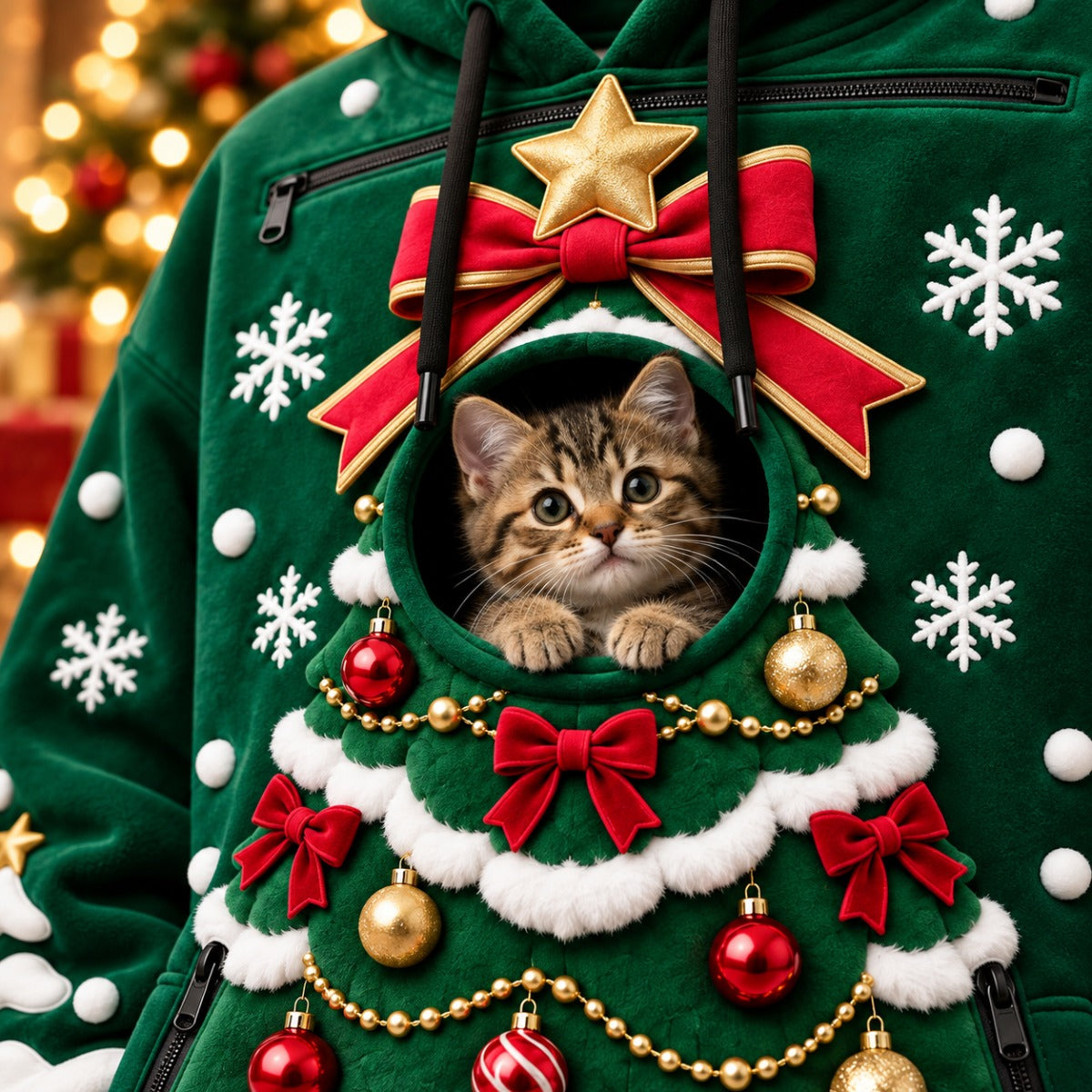 Close-up of the pet pouch with a kitten peeking out