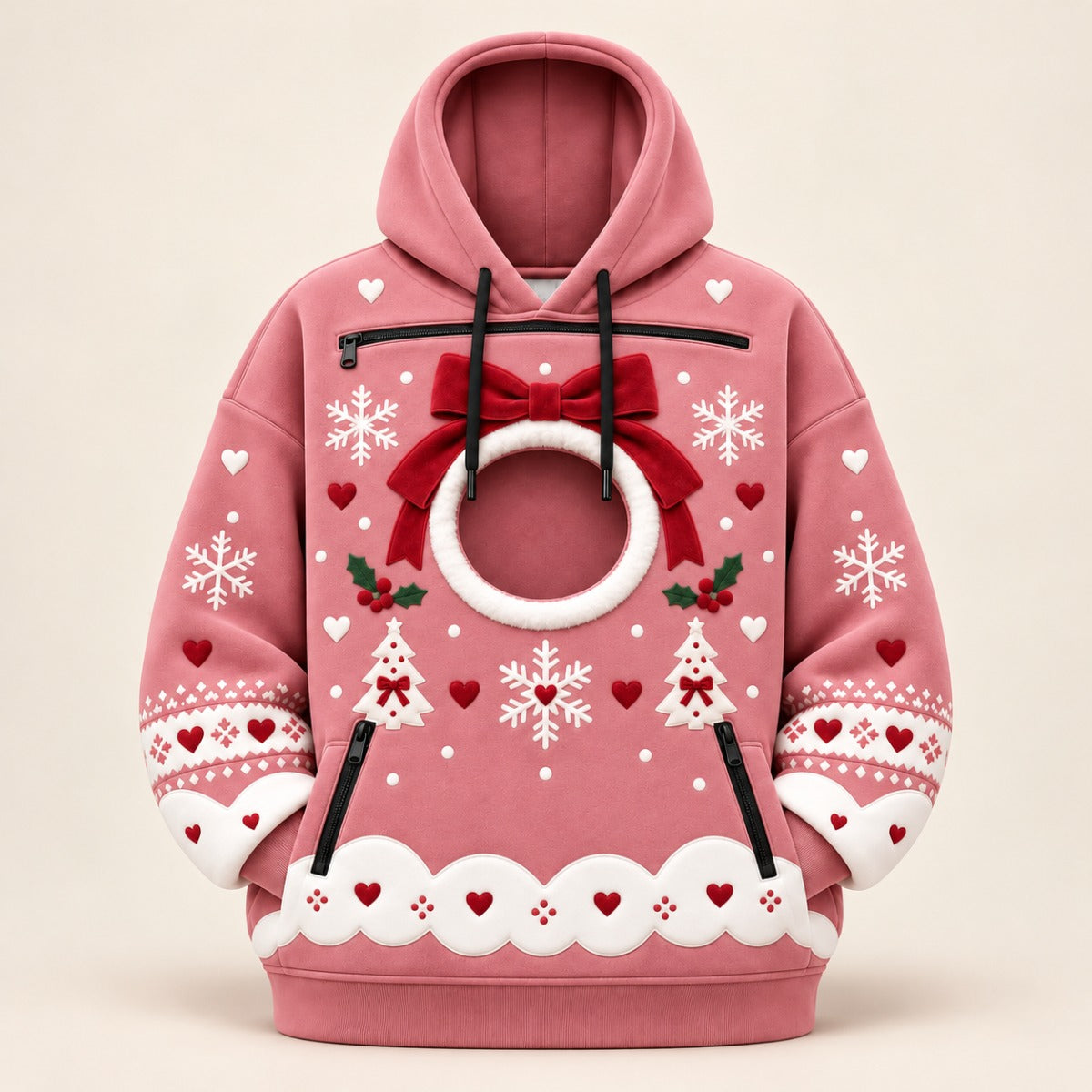 Christmas Pet Pouch Hoodie – Candy Pink
