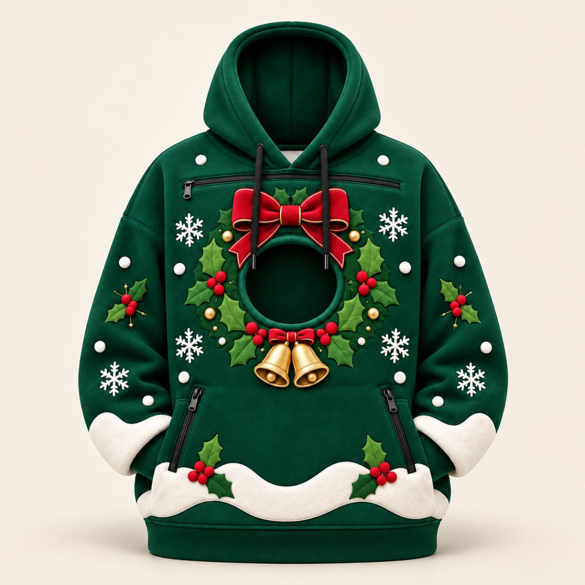 Christmas Pet Pouch Hoodie – Holly Wreath